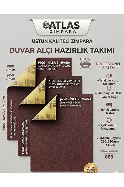 kayatexonline Duvar Alçı Hazırlık Takımı Esnek takoz uyumlu Zımpara 3lü Karma...