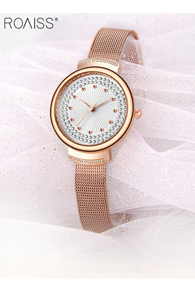 ROAISS Women's Quartz Watch with Mesh Strap Round Dial Rhinestone Decoration ...