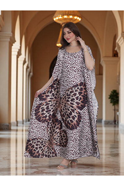 Finelook Ivory Leopard Print Kaftan Dress with Butterfly Design – Modest Ever...
