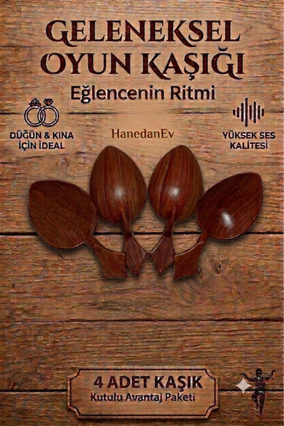 Hanedanev 4 Adet Kutulu Ahşap Görünümlü Plastik Kaşık Oyun Kaşığı Düğün Kına ...