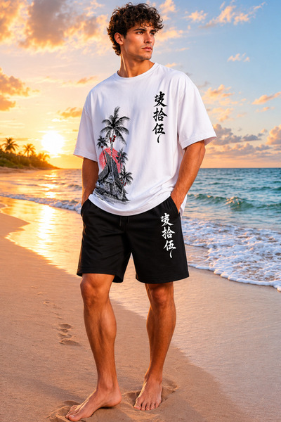 MODEX STYLE 100% Cotton Oversize Men's T-Shirt Shorts Set Streetwear Summer C...
