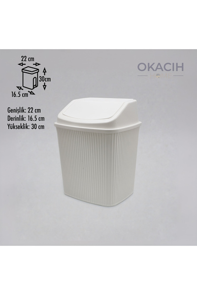 okacih Çizgili Çöp Kovası Banyo Ofis ve Mutfak İçin Click Kapaklı Kova 6 Litre