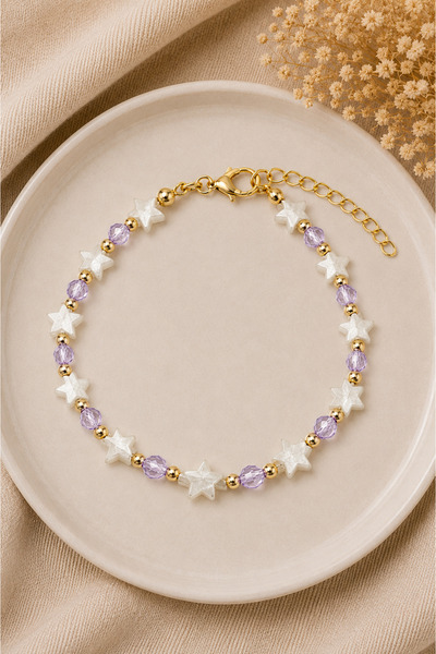Zundesilver Metal Components and Purple Stone Row Star Model Bracelet