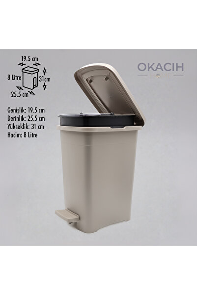 okacih Plastik Pedallı Çöp Kovası 8 Lt - Tezgâh Altı ve Banyo İçin İç Kovalı Çöp Kutusu