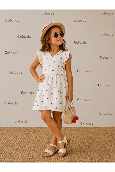 COLORDS Children's Muslin Heart Double-Breasted Button Detail Dress