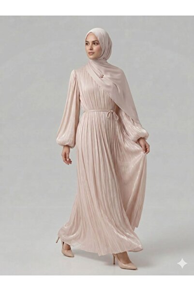 MY QILAM Women's Hijab Balloon Sleeve Belted Shiny Textured Lined Stylish Eve...