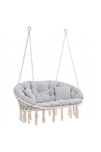SERSIMO Scaun balansoar dublu cu perne, stil boho, 130x66x120 cm, crem/gri
