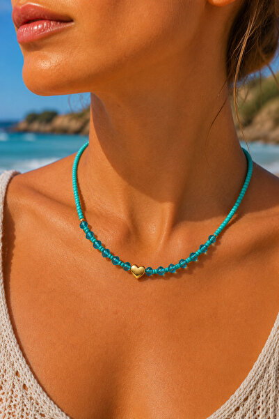 Zundesilver Turquoise Beaded Heart Model Necklace with Metal Parts