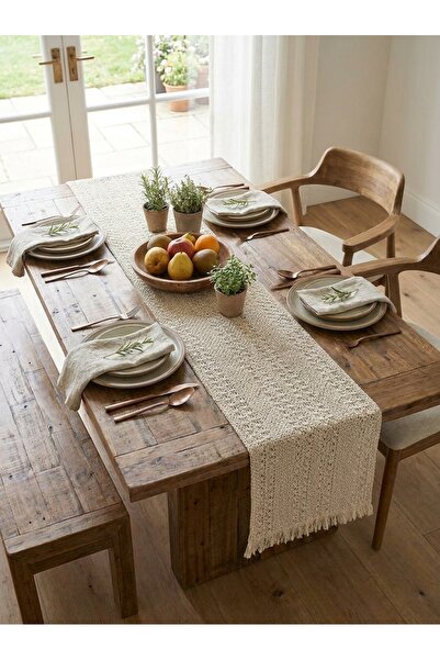 Tropikhome Pamuklu Runner- 35x145 Cm Püsküllü Runner