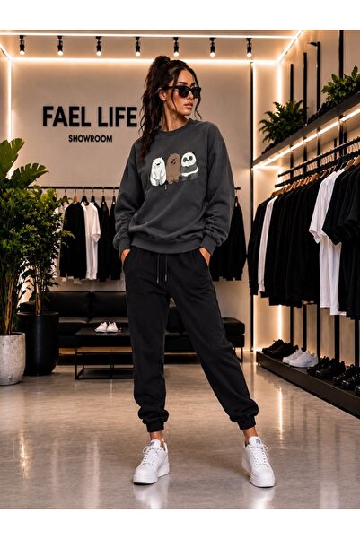 FAEL LİFE SET UNISEX CU GULER ROTUND ȘI PANTALONI DE TRENING CU IMPRIMEU 3 KA...