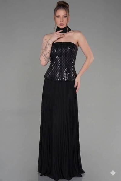 FOR COSTUME Sequin Detailed Strapless Long Evening Dress 10397