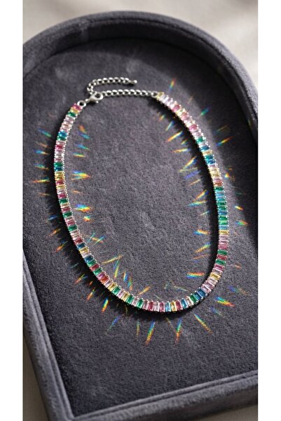 SR Jewelry Box Renkli Taşlı Tennis Kolye – Rainbow Minimal Tasarım 🌈✨