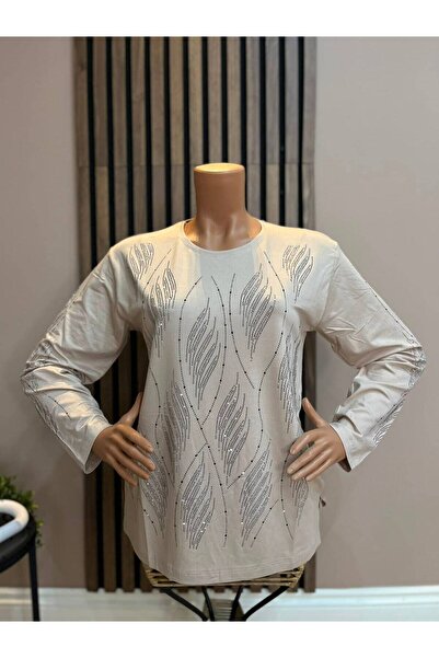 AKMAVİ Women's Middle Age and Above Stone Embroidered Leaf Patterned Mother's...