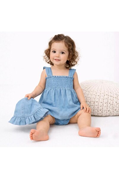 kız bebek slipli kot elbise set