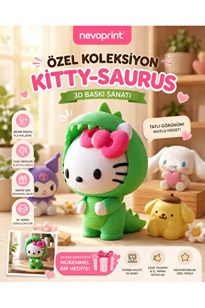 nevoPrint Hello Kitty-Saurus – 3D Baskı Koleksiyonluk Dekoratif Figür | Sevim...
