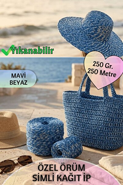 Dantelux Özel Örüm Simli Kağıt İp - Çanta & Şapka Yapımı Favori İp (250 Gr - ...