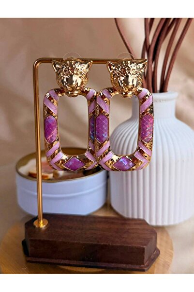 ANKA JEWELLRY Leopard Head Detail Purple Stone Geometric Statement Women's St...