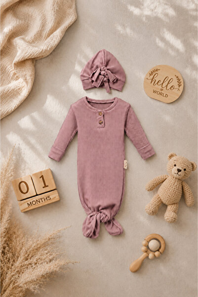 Elo Dusty Rose Baby Sleeping Bag with Tie Detail and Hat