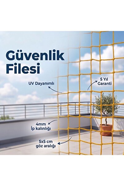 Güvenlik Filesi | 2 x 10 Metre | Sarı | 4 mm İp, 5x5 cm Göz Açıklığı
