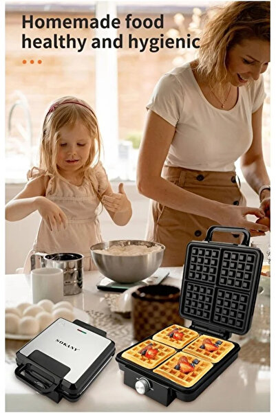 SOKANY Electric waffle maker 4 large pieces 1500 watts Non Stick Teflon plate...