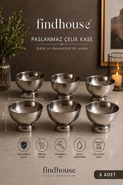 findhouse Paslanmaz Çelik 6lı Büyük Boy Sunumluk Ayaklı Pilav Ölçeği , Dondur...