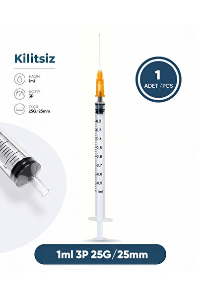 Genject 01 ml. , 3 Parçalı , 25G (0.51mm.), 25mm, Turuncu İğneli Şırınga, Aşı...