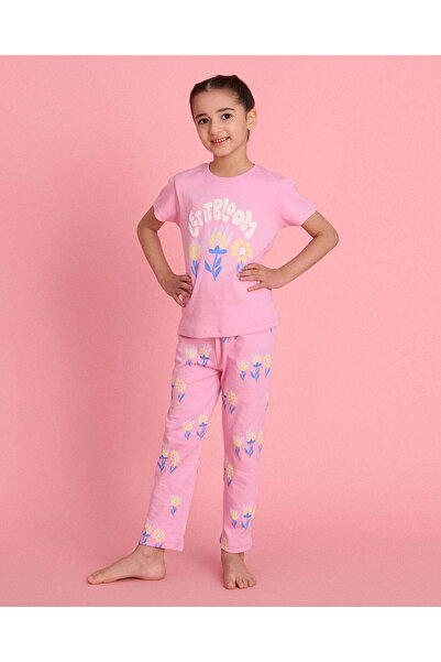 REDTAG Girls Pink Floral Print Pyjama Set