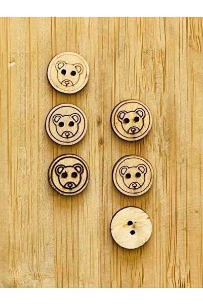 Öztürk Tuhafiye Burnt Drawing Patterned Natural Wood Button 15 Mm. 6-Pack.