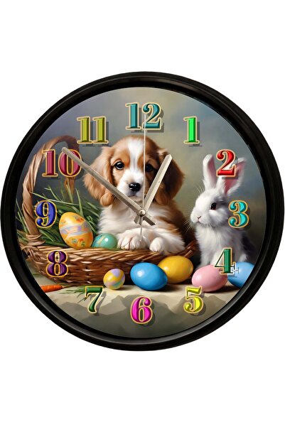 Caseras Decorative Wall Clock with Cute Dog and Rabbit Design 28 cm Silent Me...