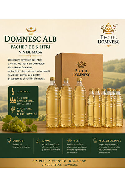 Beciul Domnesc Pachet Vin de Masă Alb Demidulce – 6 Litri (3 x 2L sau 6 x 1L)...