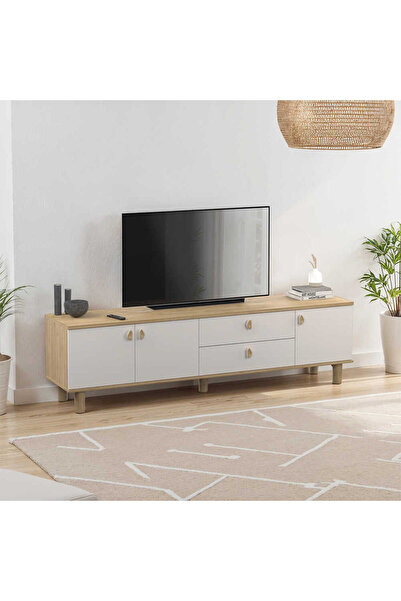 Adore Mobilya Bohem 3 Kapaklı 2 Çekmeceli Tv Ünitesi Florida Meşe-Vizon 207x5...
