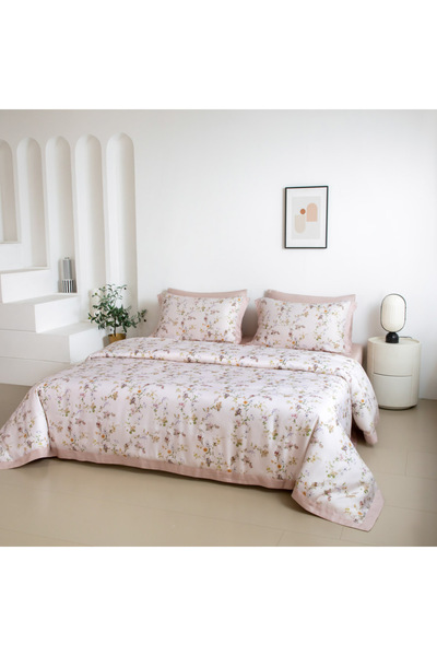 Alhabib bedding Dena Summer Double Tensel Luxury White Pink Floral Bedspread ...