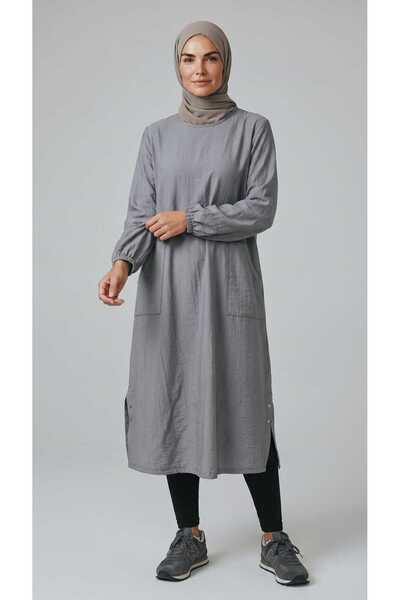 ECE GİYİM Women's Circular Neck Tunic with Elastic Sleeves and Pockets, Oval ...