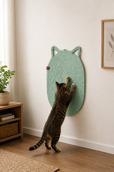 Naspar Mint Green 100% Organic Jute Rope Stitched Cat Scratching Mat Natural ...