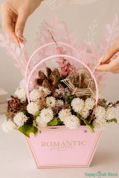 Yapay Çiçek Sitesi Artificial Flower Romantic Bag Arrangement Model 38