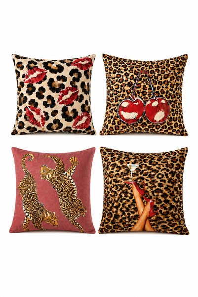 Atlas collection Leopard Pattern Popular 4-Piece Throw Pillow Cover, Tiger Pattern Maximalist Modern Sofa Living Room Garden Terrace Balcony Decor Home Decoration