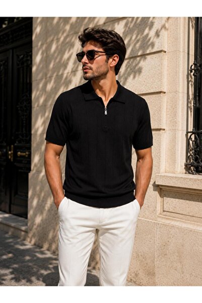 ModaYaren TRICOU BĂRBĂTESC ELEGANT CU GULER POLO ȘI FERMOAR, CU TĂIERE COMODĂ