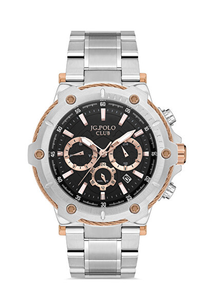 JG. Polo Club Men's Silver Metal Cord Black Dial Calendar Function Wristwatch...