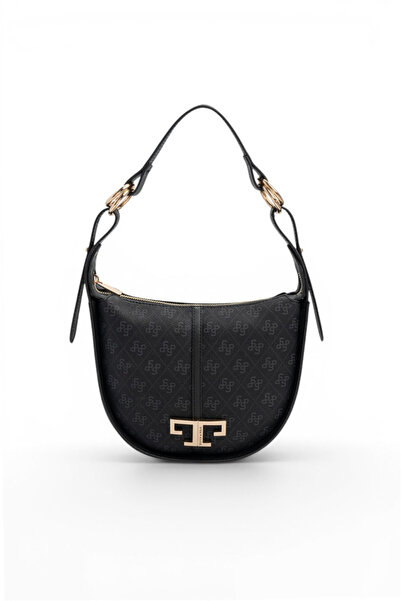 Silver Polo أسود - حقيبة كتف نسائية سوداء مونوغرام SP1270