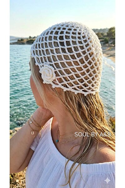 SOUL BY A&B Hand-Knitted Mesh Beanie with Stylish Details, Stylish Beach Hat