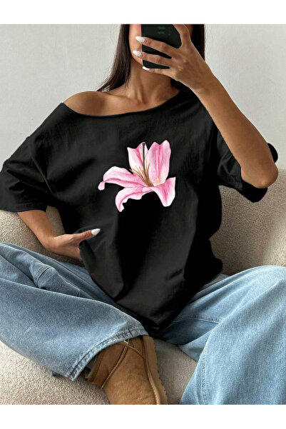 OVER HEAD Tricou de damă cu imprimeu Hibiscus, cu gât barcă și umeri goi, 100...