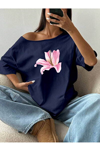 OVER HEAD Tricou de damă cu imprimeu Hibiscus, cu gât barcă și umeri goi, 100...