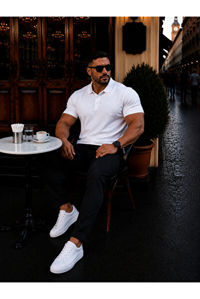 Maccali Men's Large Size Imported Textured Premium Fabric Basic White Polo Co...