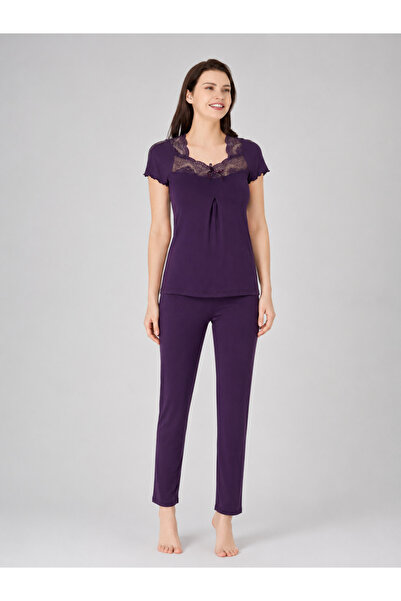 Nebula yaka dantel detaylı pijama takımı