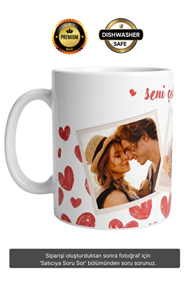 Kişiye Özel Seni Seviyorum Yazılı Premium Porselen Fotoğraflı Kupa Bardak Mug
