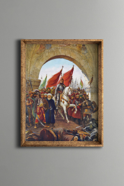 epiqart دخول السلطان محمد الحان الفاتح إلى إسطنبول - إطار منقوش بتصميم عتيق -...