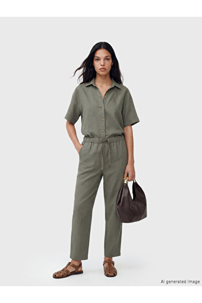 LC Waikiki Pantaloni de damă cu talie elastică, din amestec de in