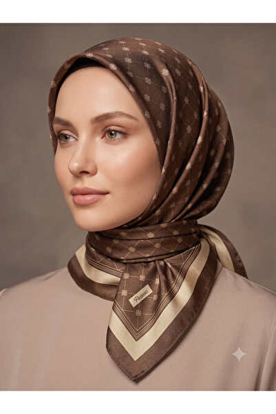 Picasso Silk-Look Brown Crystal Scarf – Twill Stylish Design 90X90