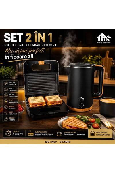 tns Set 2 în 1 Toaster Grill HY-802 + Fierbător Electric 2.0L