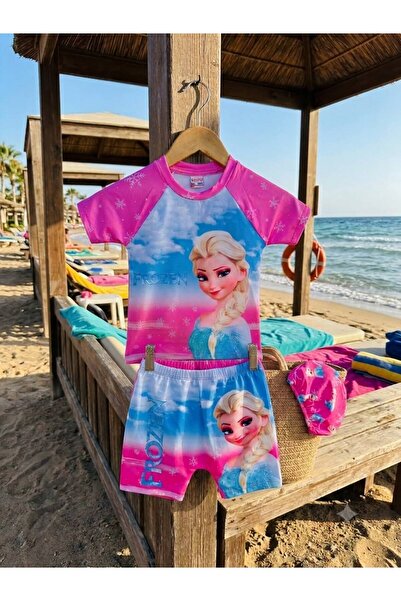 rony pony kids Kız Çocuk UV Korumalı Mayo Takımı Şapkalı 3 Parça